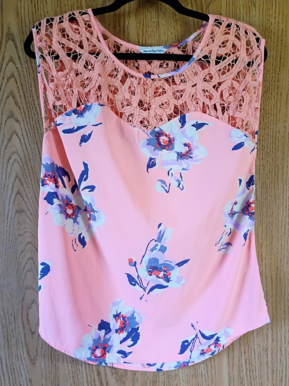 American Eagle Outfitters Pink Floral Crochet Yoke Camisole